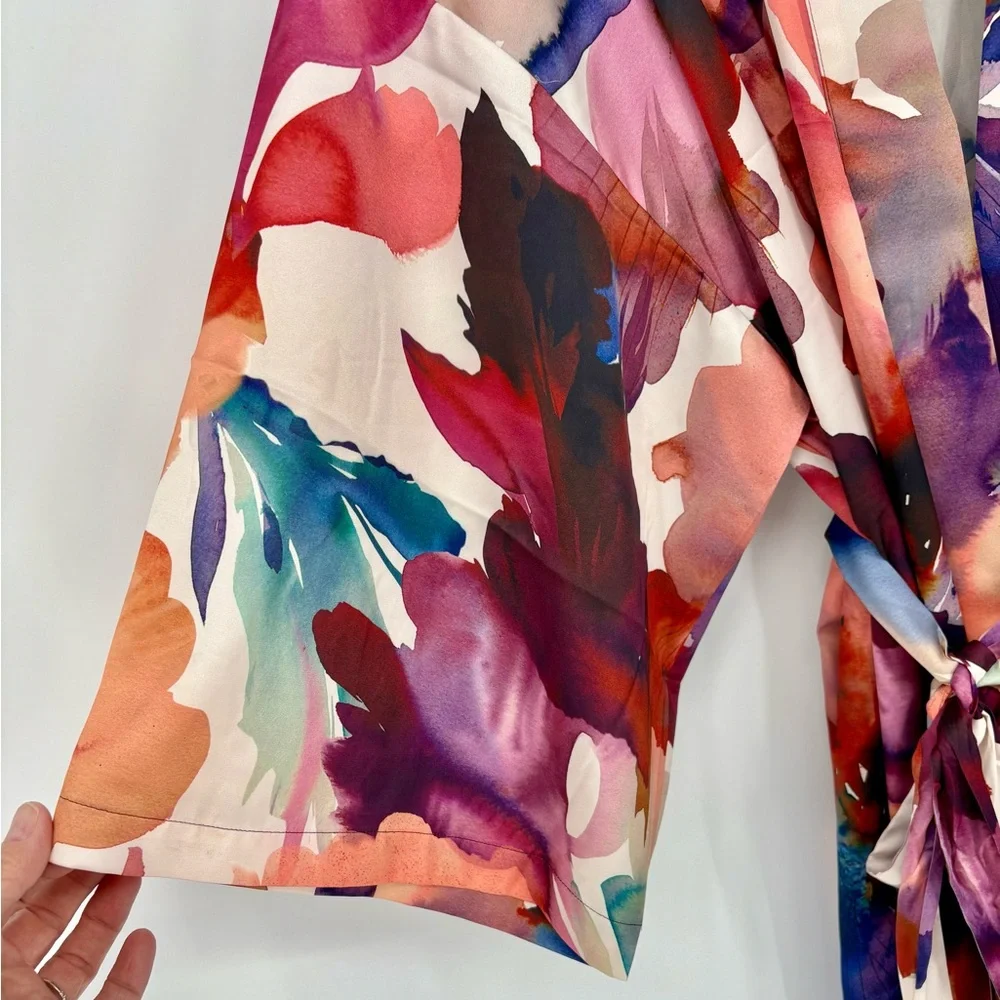 SOMA SATIN Watercolor Kimono Short Robe